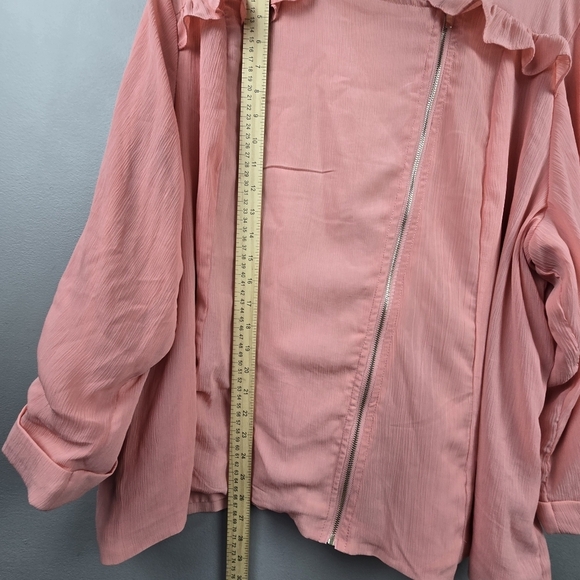 CJ BANKS Chic Ruffled Zip Cardigan Jacket Pink Womens Plus Sz 3X Dressy feminine - Picture 12 of 13